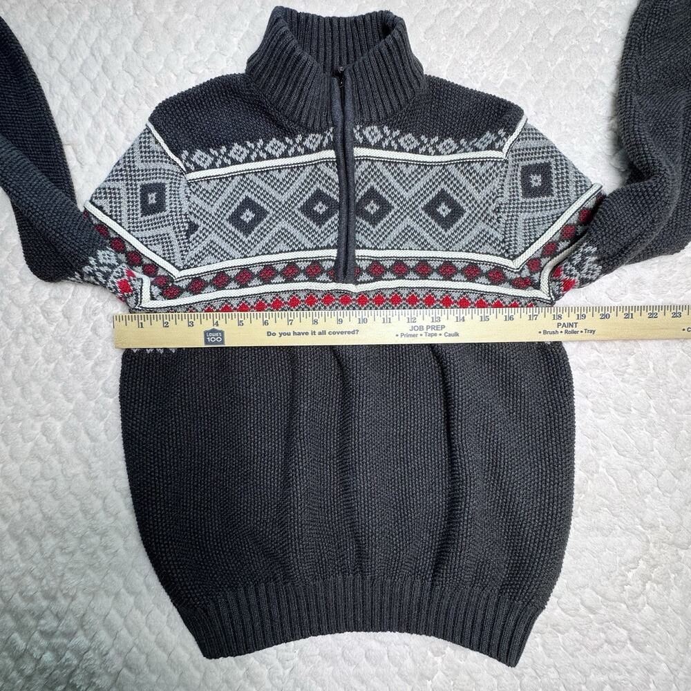 IZOD Men’s Medium Fair Isle Quarter Zip Sweater Gray Nordic Winter Pullover - Picture 5 of 6